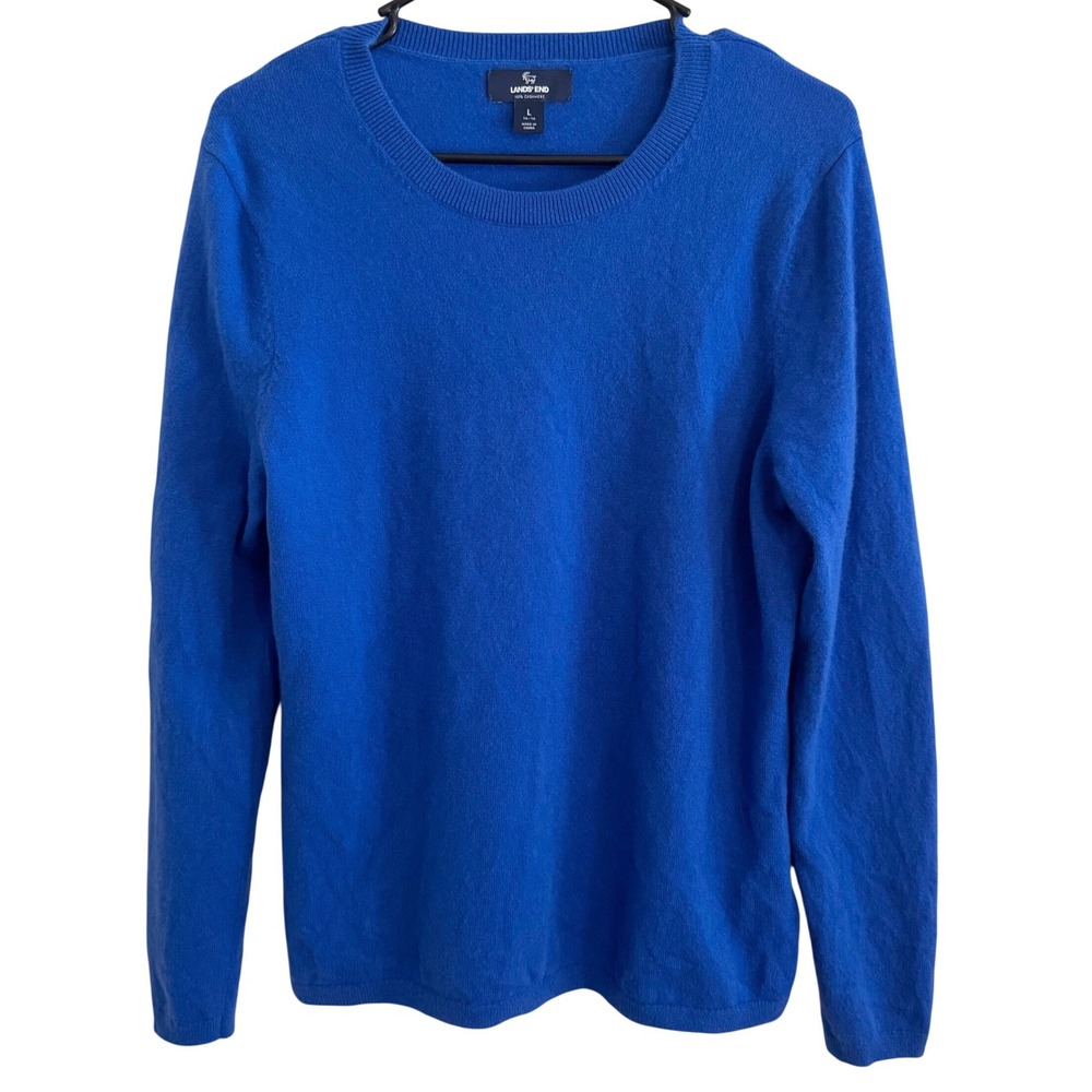 Lands' End 100% Cashmere Crewneck Sweater Vibrant Blue Size Women's Large 14-16